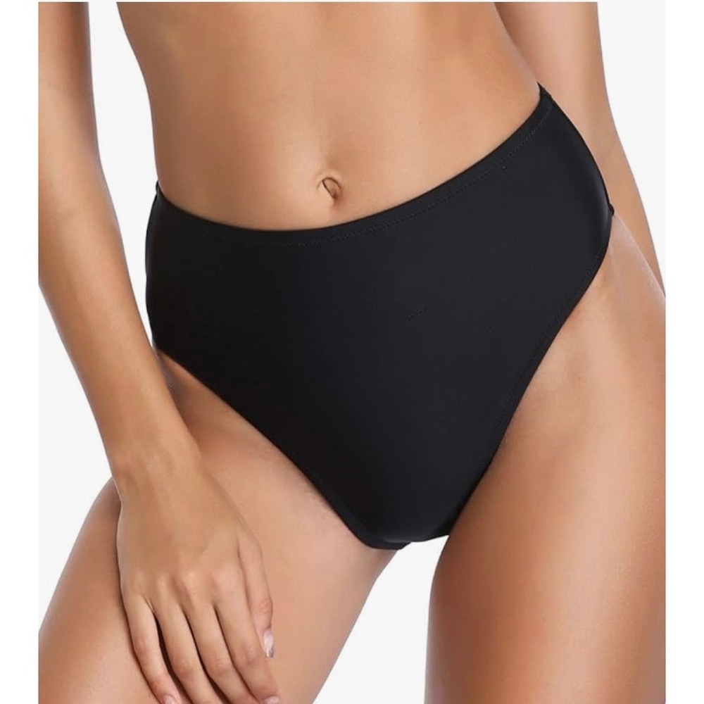 NEW Relleciga Black‎ Large High Waist Bikini Bottom Swimwear Retro High Cut